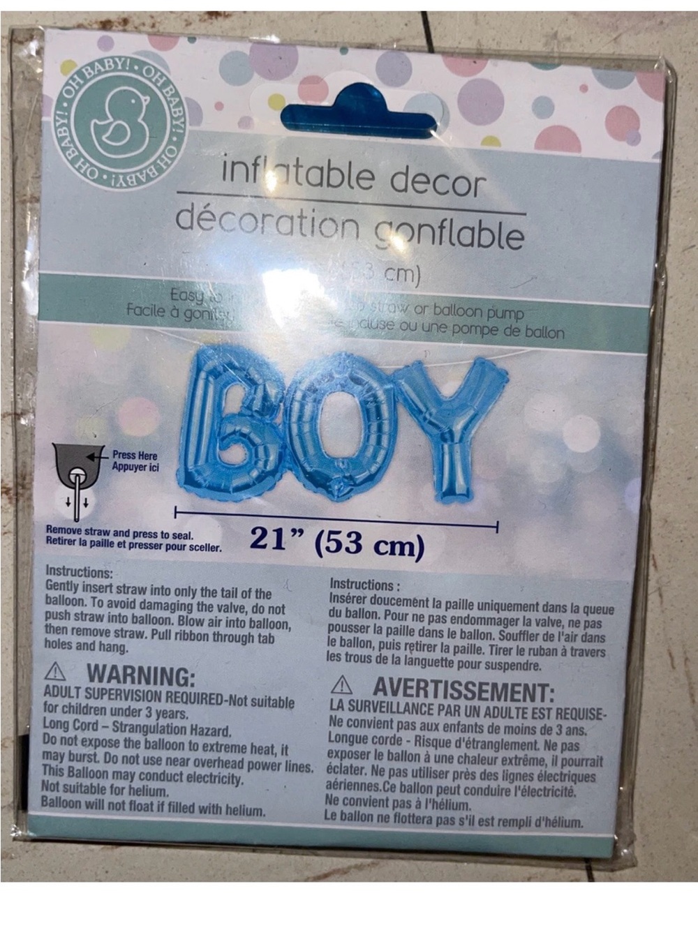 Large Baby Boy 21”, Foil Balloon, Baby Shower, Gender Reveal, Party Decorations